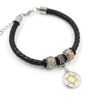 Cowhide Bracelets, Titanium Steel, with cowhide cord, with 1.6Inch extender chain, plated, charm bracelet & Unisex Approx 7.7 Inch 