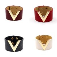 PU Leather Cord Bracelets, with Zinc Alloy, Letter V, gold color plated, for woman 40mm Approx 8.3 Inch 