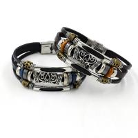 Leather Bracelet, with Zinc Alloy, stainless steel bayonet clasp, plated, Unisex 6mm Approx 8 Inch 