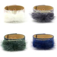 PU Leather Cord Bracelets, with Marten Hair & Zinc Alloy, gold color plated, for woman 32mm Approx 8.3 Inch 