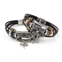 Leather Bracelet, with Zinc Alloy, stainless steel bayonet clasp, Dragonfly, plated, charm bracelet & Unisex 6mm Approx 8 Inch 