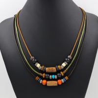 Wood Necklace, with zinc alloy bead & Waxed Cotton Cord, with 7.8Inch extender chain, plated, for woman &  Approx 19 Inch 