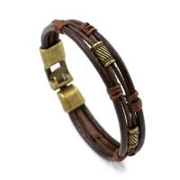 Leather Bracelet, with Waxed Cotton Cord & Zinc Alloy, antique bronze color plated, for man Approx 8.7 Inch 