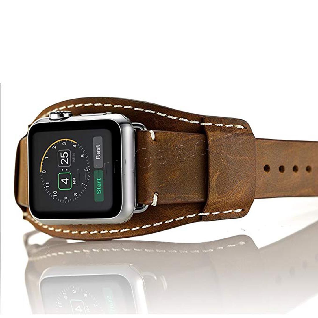 Нержавеющей стали Смотреть Band, Кожа, с нержавеющая сталь, для Apple Watch & разный размер для выбора, Много цветов для выбора, длина:Приблизительно 7.4 дюймовый, продается PC