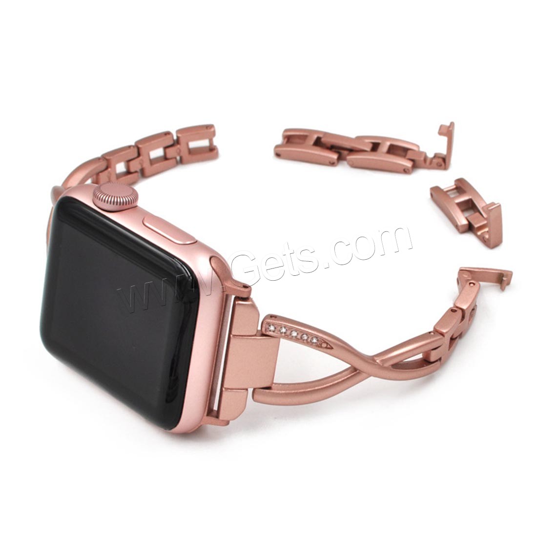 Bande de montre en acier inoxydable, Plaqué de couleur d'or rose, pour Apple Watch & normes différentes pour le choix, protéger l'environnement, sans nickel, plomb et cadmium, Longueur:Environ 6.8 pouce, Vendu par PC