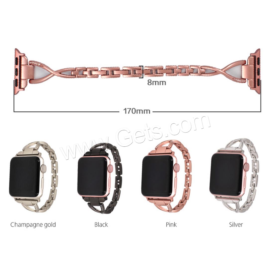 Watch Band, Stainless Steel, rose gold color plated, for Apple Watch & different size for choice, nickel, lead & cadmium free, Length:Approx 6.8 Inch, Sold By PC