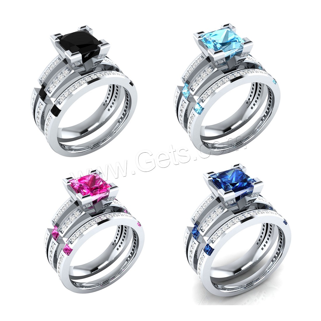 Brass Ring Set, silver color plated, different size for choice & for woman & with rhinestone, more colors for choice, 2PCs/Set, Sold By Set