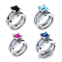 Brass Ring Set, metal, chapado en color de plata, diverso tamaño para la opción & para mujer & con diamantes de imitación, más colores para la opción, 2PCs/Set, Vendido por Set