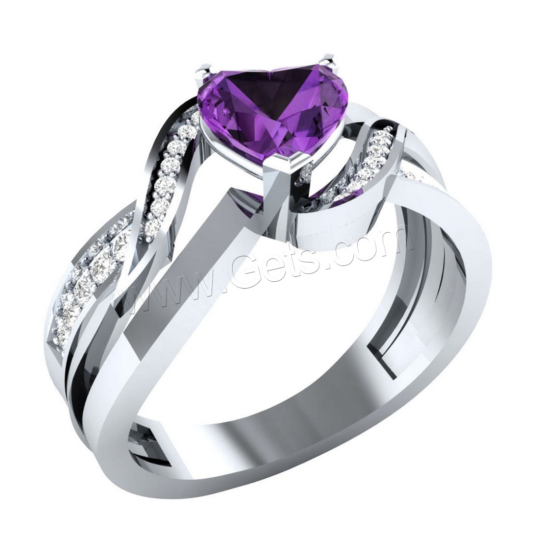 Zirkonia Messing Finger Ring, silberfarben plattiert, verschiedene Größen vorhanden & für Frau & mit kubischem Zirkonia, keine, verkauft von PC