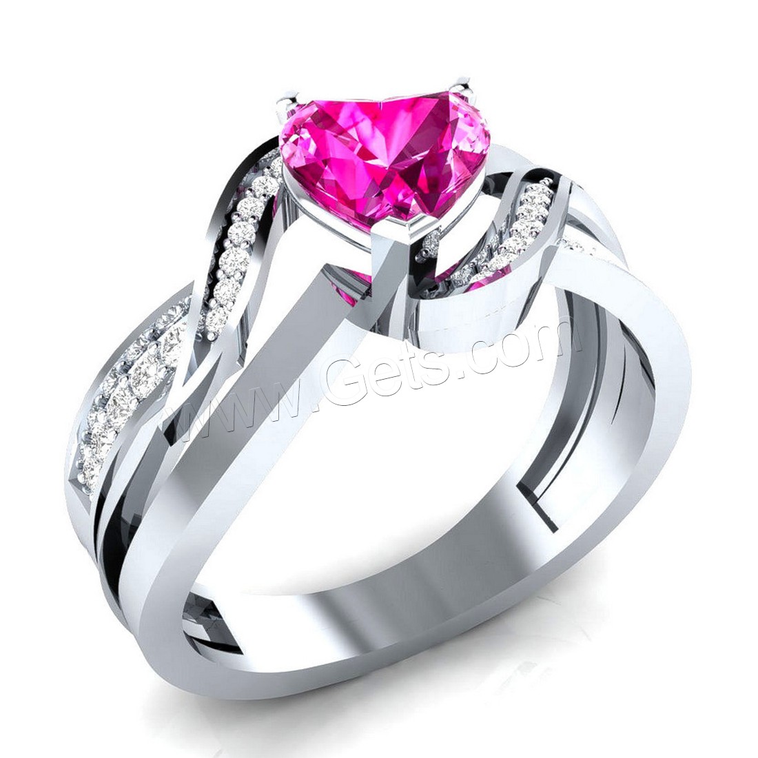 Zirkonia Messing Finger Ring, silberfarben plattiert, verschiedene Größen vorhanden & für Frau & mit kubischem Zirkonia, keine, verkauft von PC