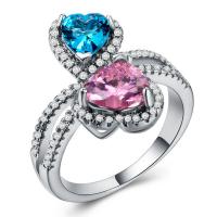 Кубическое цирконовое латунное кольцо, Латунь, Сердце, плакирован серебром, разный размер для выбора & Женский & с кубическим цирконием, продается PC