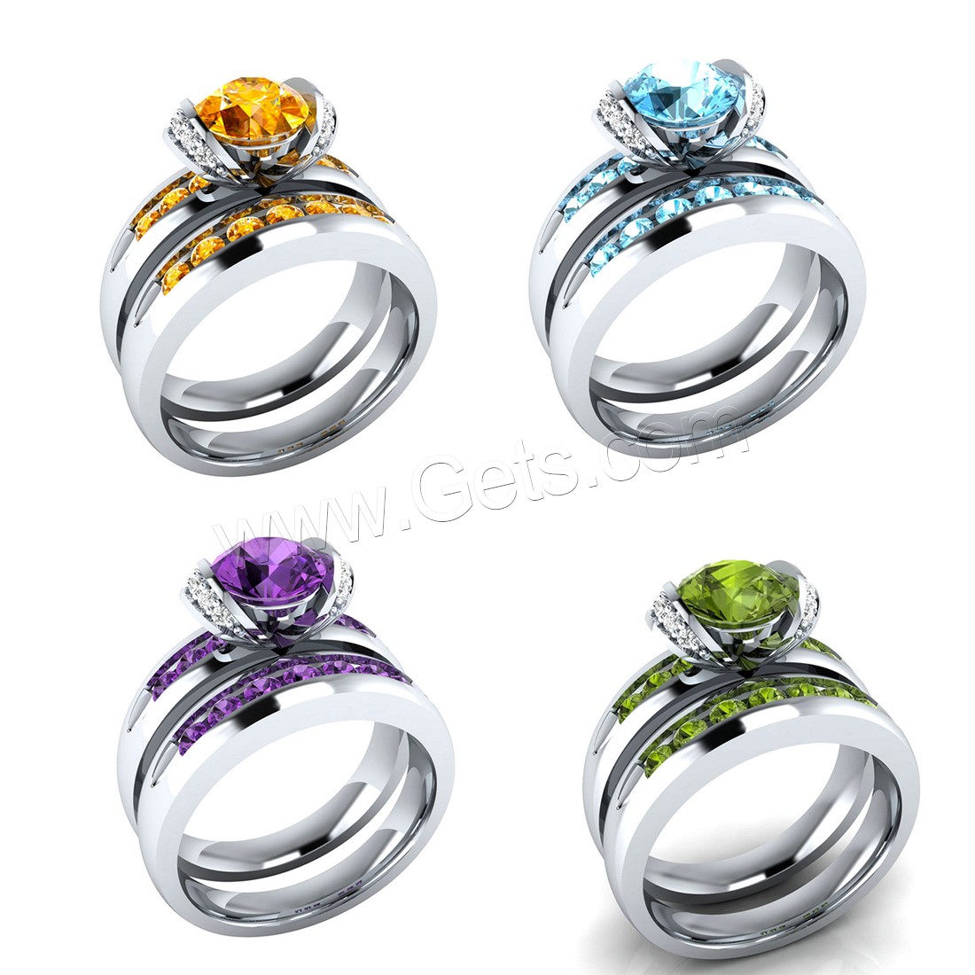 Brass Ring Set, silver color plated, Unisex & different size for choice & for couple & with cubic zirconia, more colors for choice, 2PCs/Set, Sold By Set