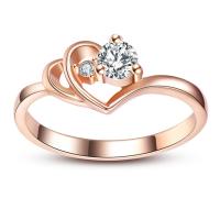 Cubic Zircon Brass Finger Ring, Heart, rose gold color plated & for woman & with cubic zirconia, 7mm 