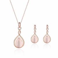 Zinc Alloy Jewelry Set, earring & necklace, with Cats Eye, with 1.96 Inch extender chain, Teardrop, rose gold color plated, for woman  Approx 16.5 Inch 