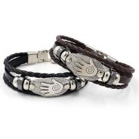Leather Bracelet, with Hematite & Zinc Alloy, plated, Unisex Approx 8.3 Inch 