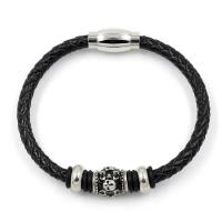Leather Bracelet, with Titanium Steel, Skull, vintage & Unisex & blacken, 5mm Approx 8.3 Inch 