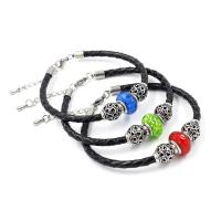 Leather Bracelet, with Titanium Steel & Lampwork, with 1.57Inch extender chain, for woman & hollow & blacken Approx 7 Inch 