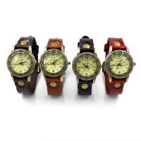 Unisex Wrist Watch, Leather, with zinc alloy dial & Glass, antique bronze color plated, adjustable Approx 9.4 Inch 
