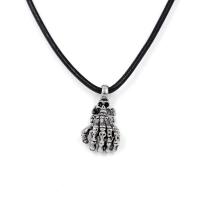 Zinc Alloy Necklace, with cowhide cord, zinc alloy magnetic clasp, with 2.3Inch extender chain, Skull, antique silver color plated, Unisex Approx 17.7 Inch 
