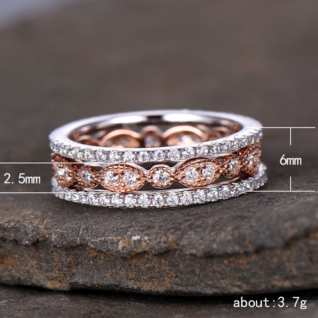 Brass Ring Set, plated, different size for choice & for woman & with cubic zirconia, 2.5mm, 6mm, 3PCs/Set, Sold By Set