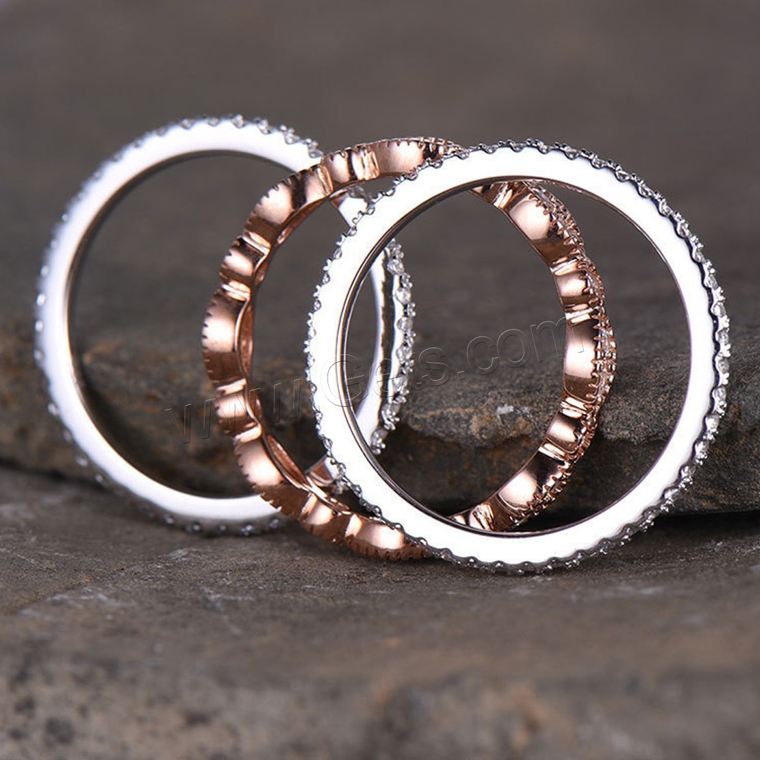 Латунь кольцо Установить, Другое покрытие, разный размер для выбора & Женский & с кубическим цирконием, 2.5mm, 6mm, 3ПК/указан, продается указан