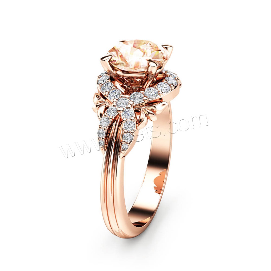 Кубическое цирконовое латунное кольцо, Латунь, плакированный цветом розового золота, разный размер для выбора & Женский & с кубическим цирконием, 6mm, 7mm, продается PC