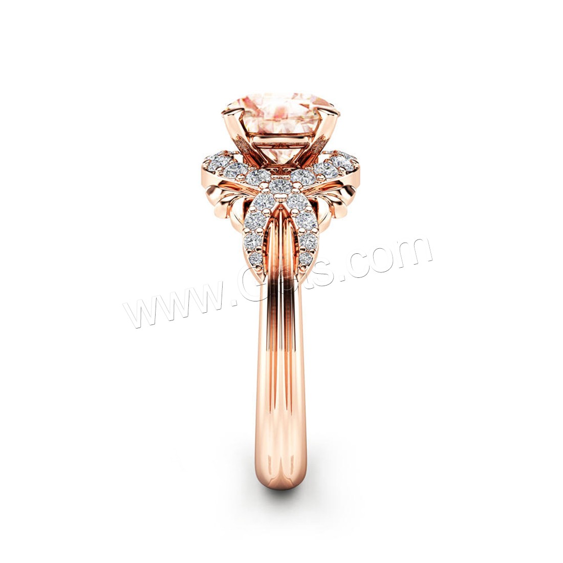 Circón cúbico anillo de dedo de latón, metal, chapado en color rosa dorada, diverso tamaño para la opción & para mujer & con circonia cúbica, 6mm, 7mm, Vendido por UD