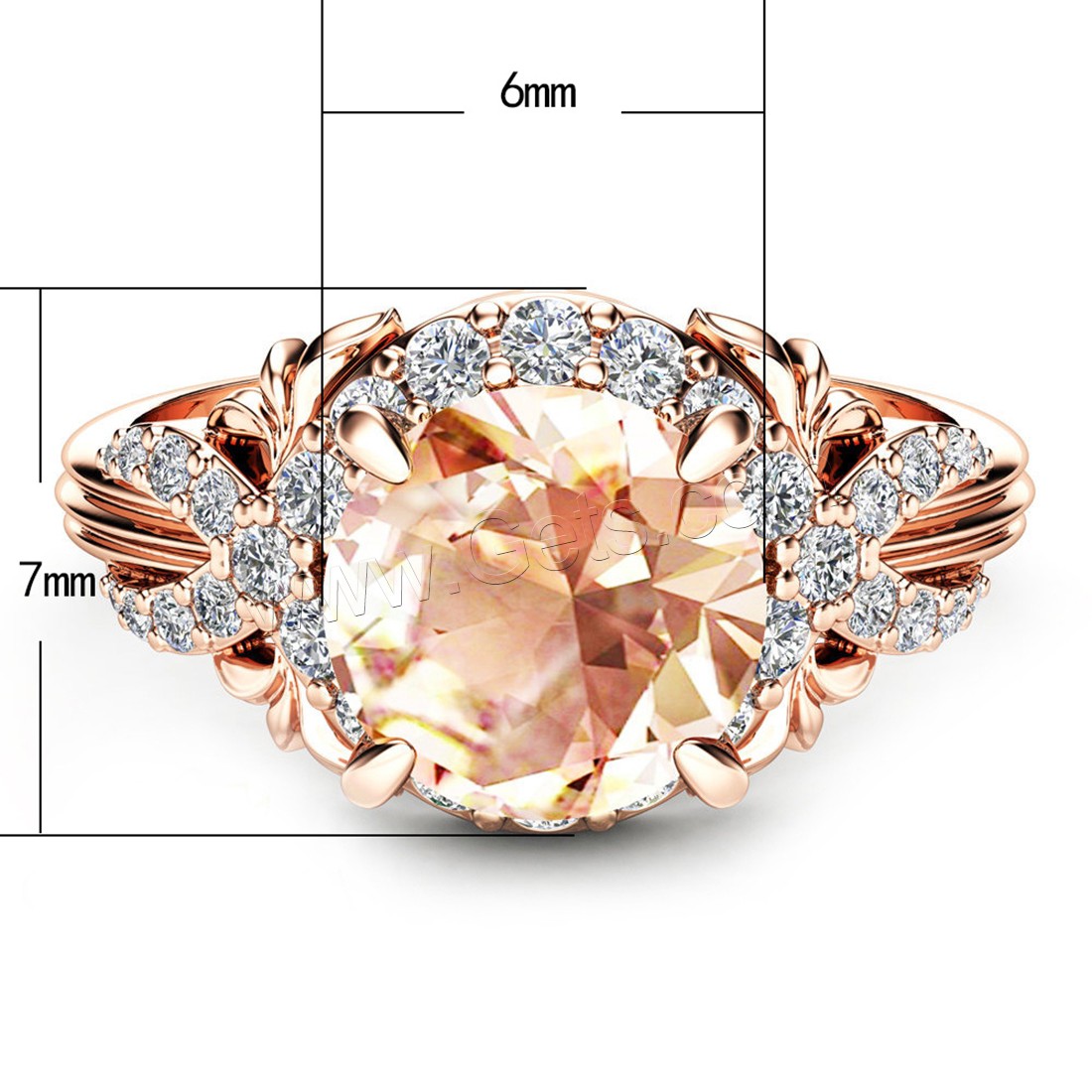 Circón cúbico anillo de dedo de latón, metal, chapado en color rosa dorada, diverso tamaño para la opción & para mujer & con circonia cúbica, 6mm, 7mm, Vendido por UD