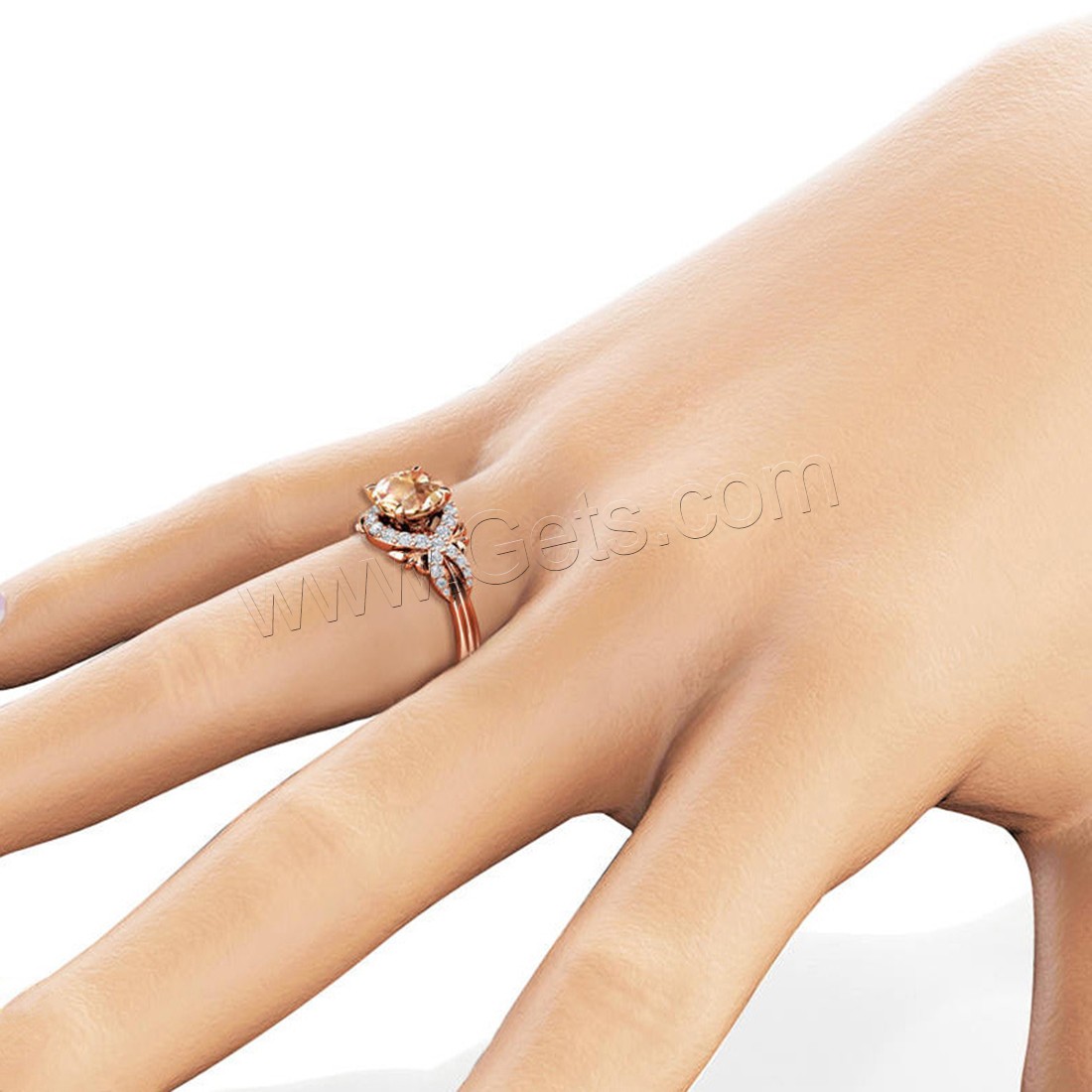 Кубическое цирконовое латунное кольцо, Латунь, плакированный цветом розового золота, разный размер для выбора & Женский & с кубическим цирконием, 6mm, 7mm, продается PC