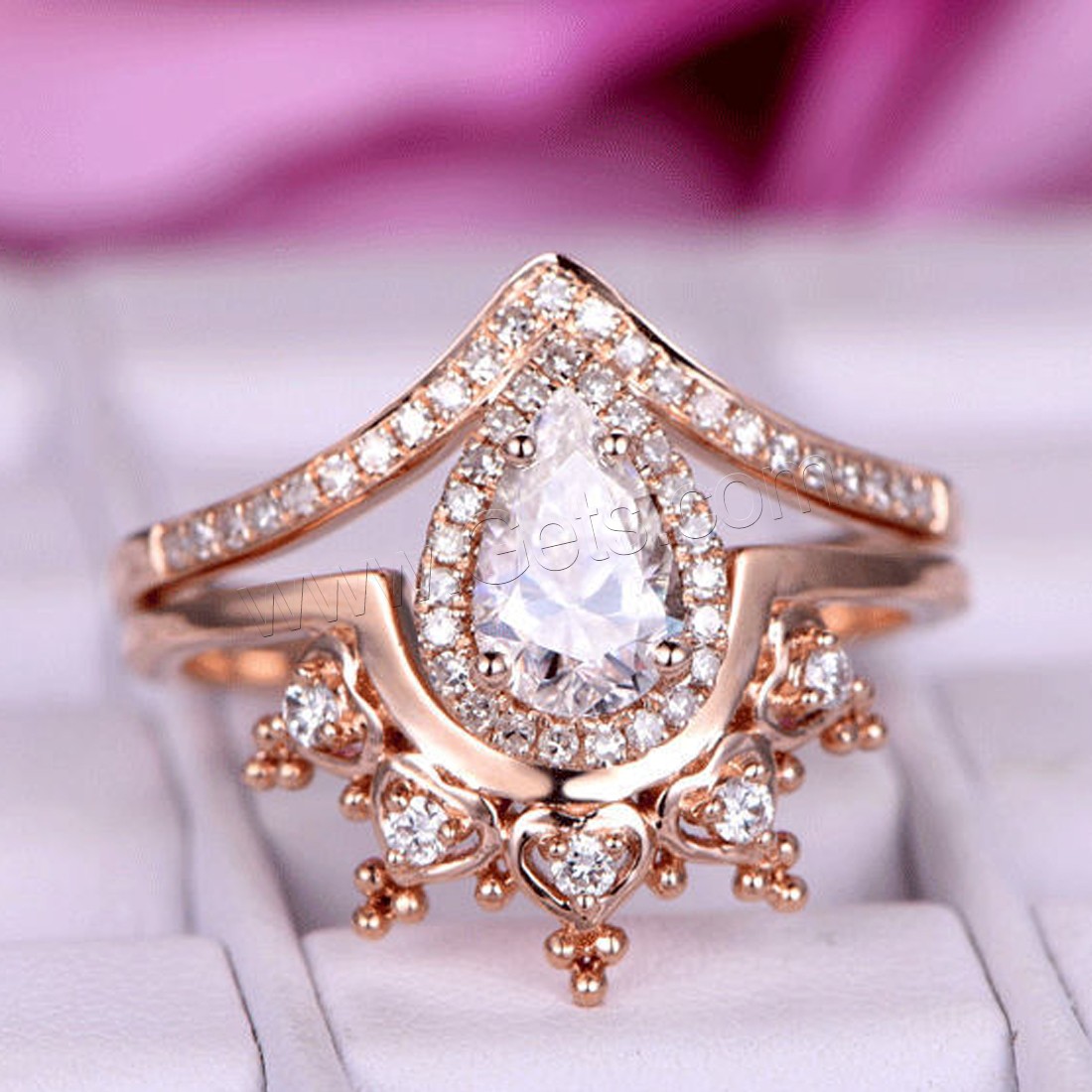 Латунь кольцо Установить, плакированный цветом розового золота, разный размер для выбора & Женский & с кубическим цирконием, 23mm, 2ПК/указан, продается указан