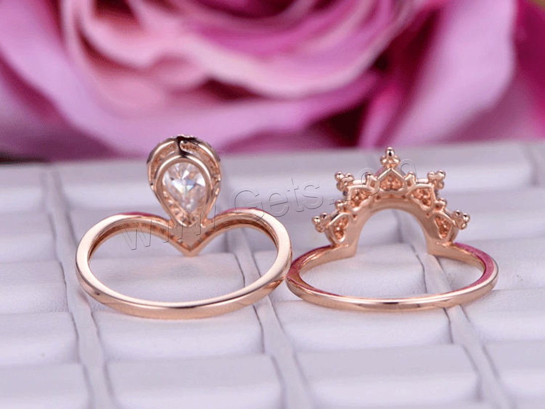 Brass Ring Set, rose gold color plated, different size for choice & for woman & with cubic zirconia, 23mm, 2PCs/Set, Sold By Set