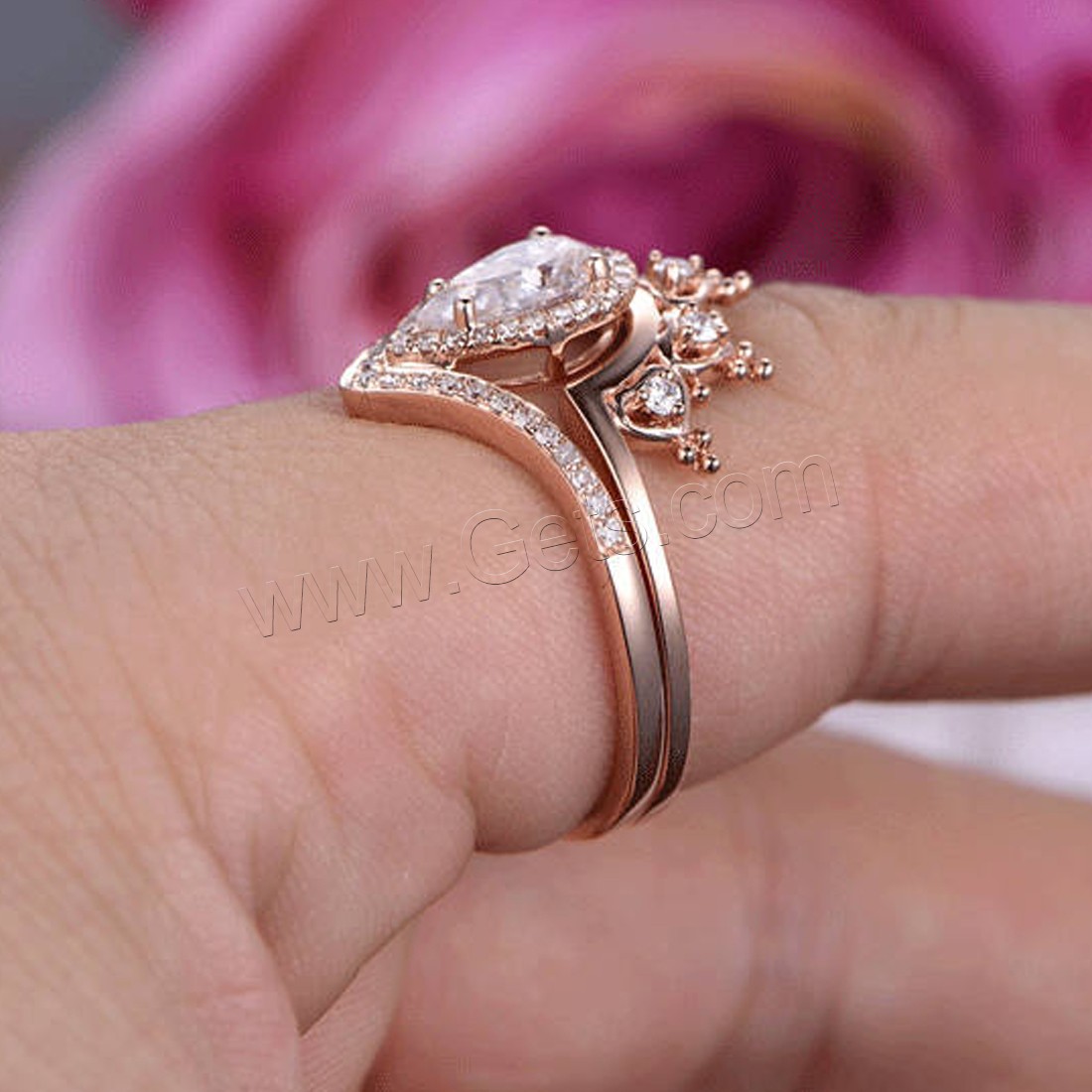 Латунь кольцо Установить, плакированный цветом розового золота, разный размер для выбора & Женский & с кубическим цирконием, 23mm, 2ПК/указан, продается указан