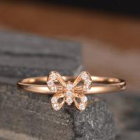 Rhinestone Brass Finger Ring, Butterfly, rose gold color plated & for woman & with rhinestone, 7mm 