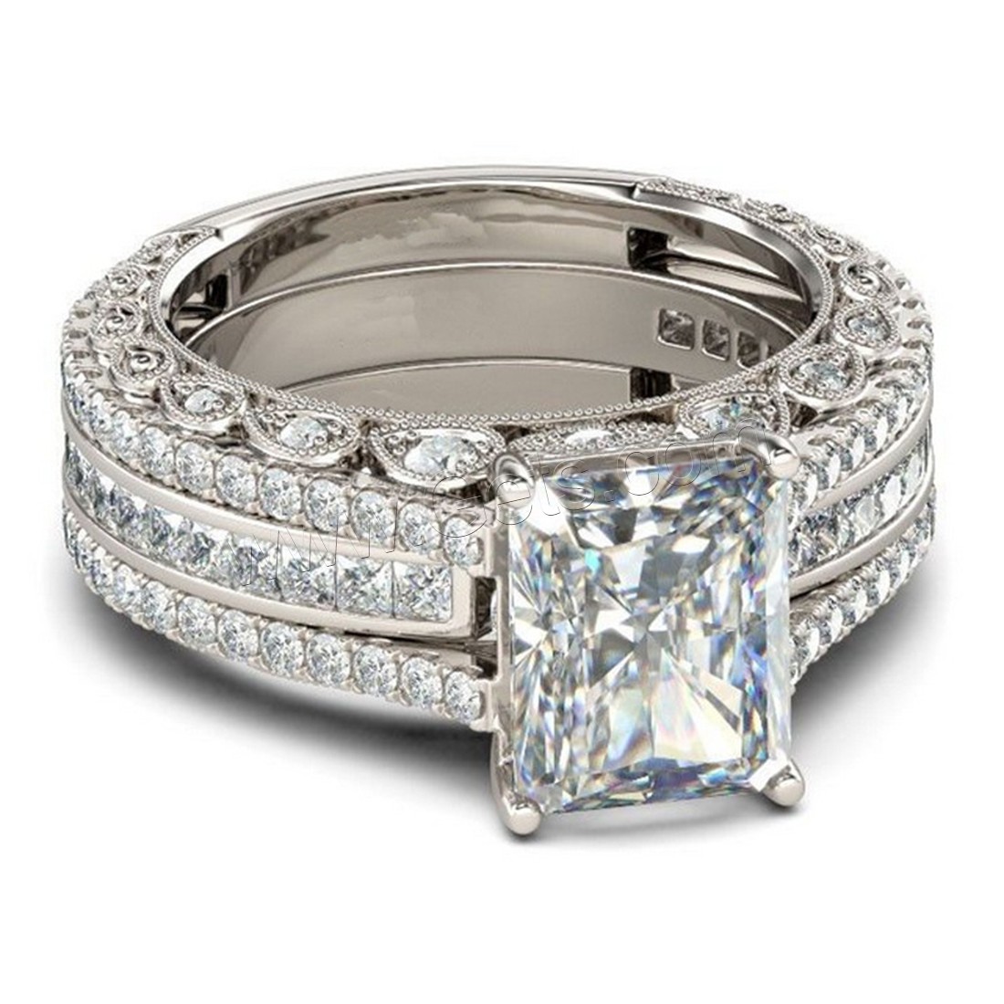 Латунь кольцо Установить, плакированный настоящим серебром, Мужская & разный размер для выбора & для пара & с кубическим цирконием, 3ПК/указан, продается указан