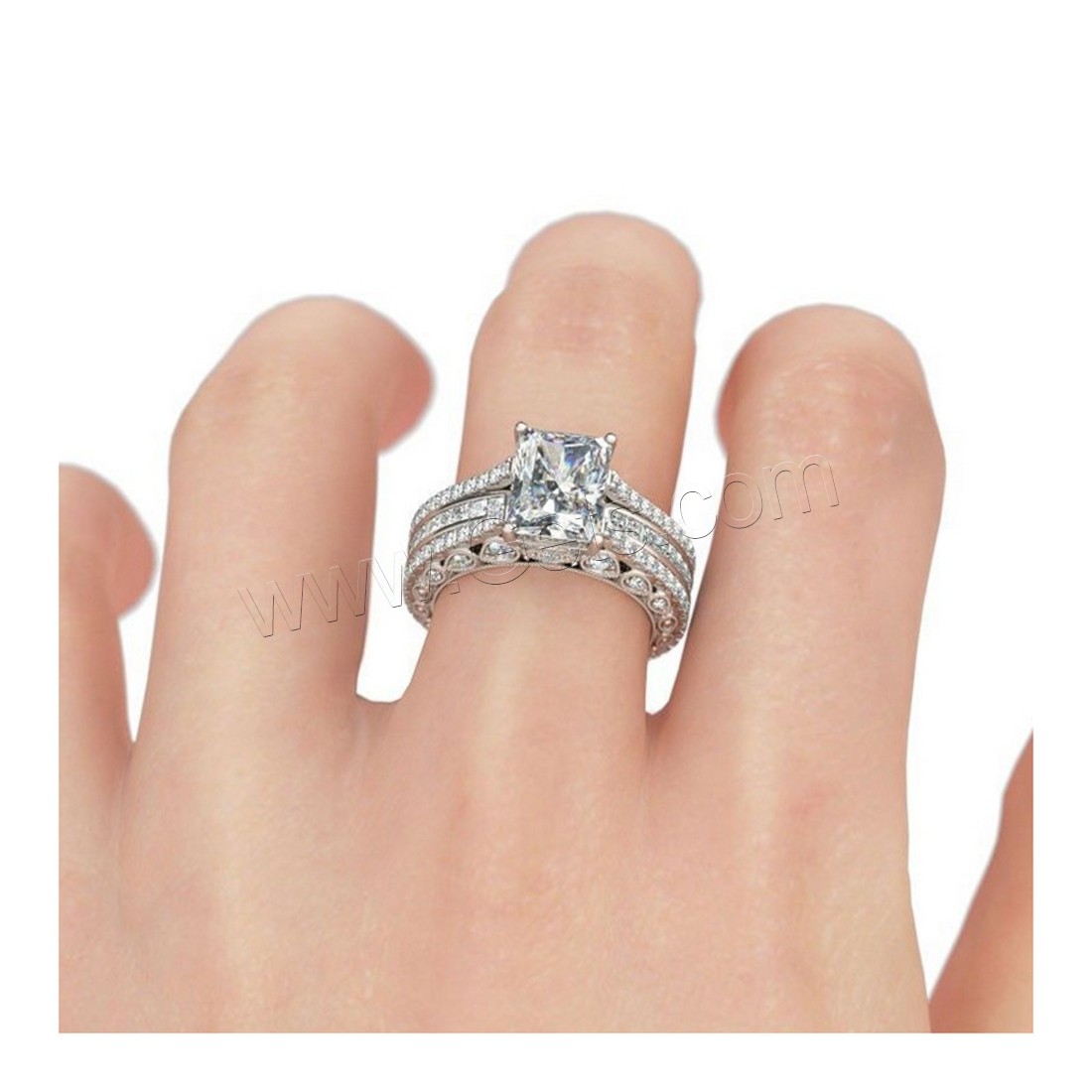 Латунь кольцо Установить, плакированный настоящим серебром, Мужская & разный размер для выбора & для пара & с кубическим цирконием, 3ПК/указан, продается указан