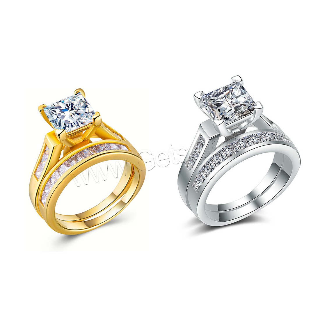 Brass Ring Set, plated, Unisex & different size for choice & for couple & with cubic zirconia, more colors for choice, 2PCs/Set, Sold By Set