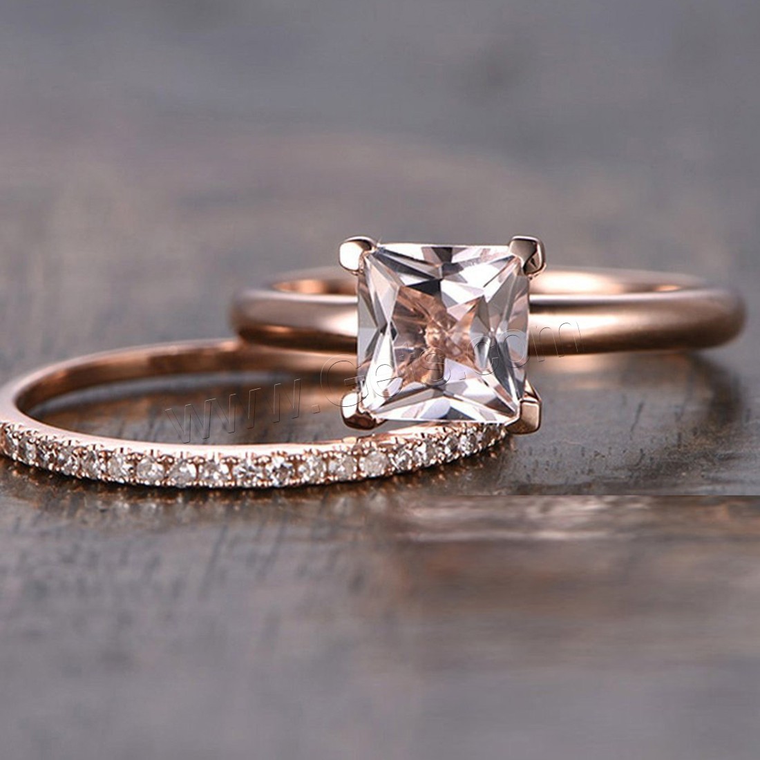 Латунь кольцо Установить, плакированный цветом розового золота, разный размер для выбора & Женский & с кубическим цирконием, 7x8mm, 2ПК/указан, продается указан