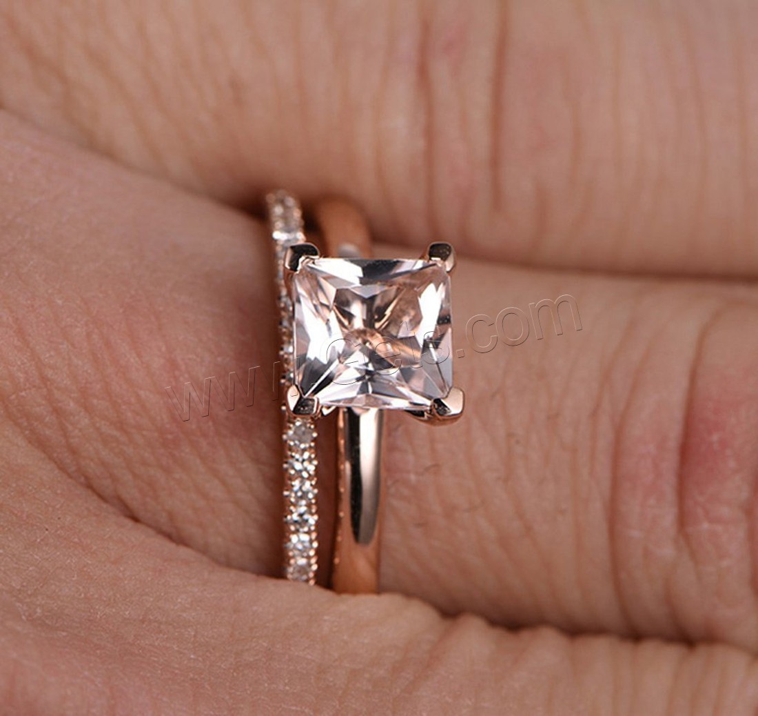 Латунь кольцо Установить, плакированный цветом розового золота, разный размер для выбора & Женский & с кубическим цирконием, 7x8mm, 2ПК/указан, продается указан
