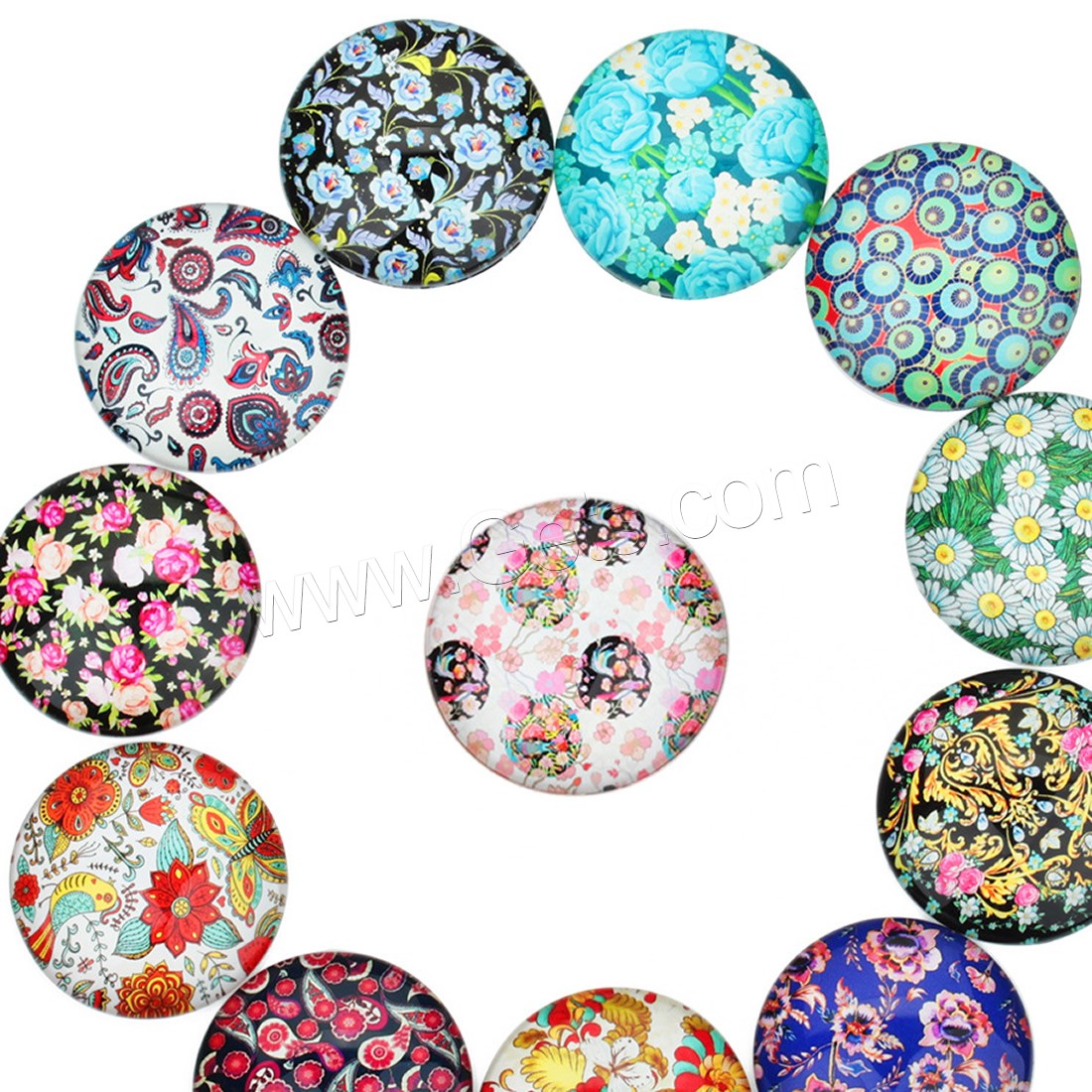 Time Gem Cabochon, Glass, Flat Round, time gem jewelry & mixed pattern & different size for choice & flat back, more colors for choice, 20PCs/Bag, Sold By Bag