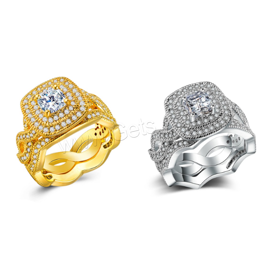 Brass Ring Set, plated, different size for choice & for couple & with cubic zirconia, more colors for choice, 2PCs/Set, Sold By Set