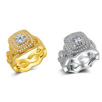 Brass Ring Set, plated & for couple & with cubic zirconia 