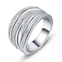 Кубическое цирконовое латунное кольцо, Латунь, плакированный настоящим серебром, разный размер для выбора & Женский & с кубическим цирконием, продается PC