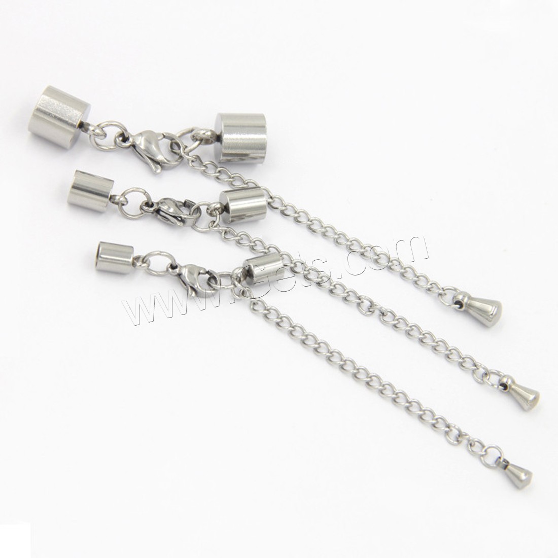 Stainless Steel Lobster Claw Cord Clasp, different size for choice & with end cap, original color, 0.6x5mm, Length:Approx 2 Inch, 100PCs/Lot, Sold By Lot