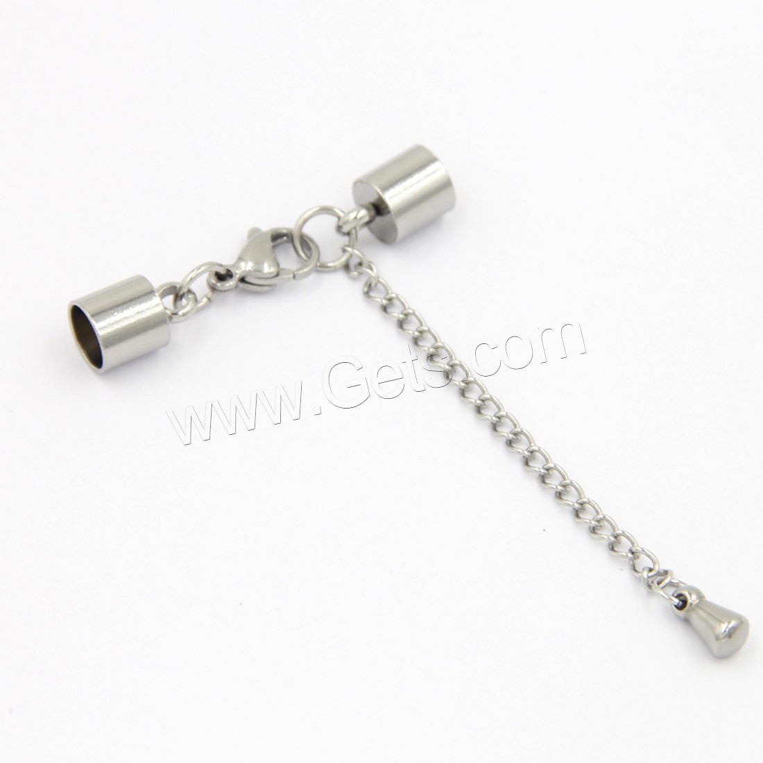 Stainless Steel Lobster Claw Cord Clasp, different size for choice & with end cap, original color, 0.6x5mm, Length:Approx 2 Inch, 100PCs/Lot, Sold By Lot