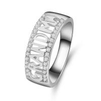 Cubic Zirconia Micro Pave Brass Finger Ring, plated & with letter pattern & micro pave cubic zirconia & for woman & hollow 