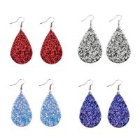 PU Leather Drop Earring, with Plastic Sequin, Teardrop, for woman 