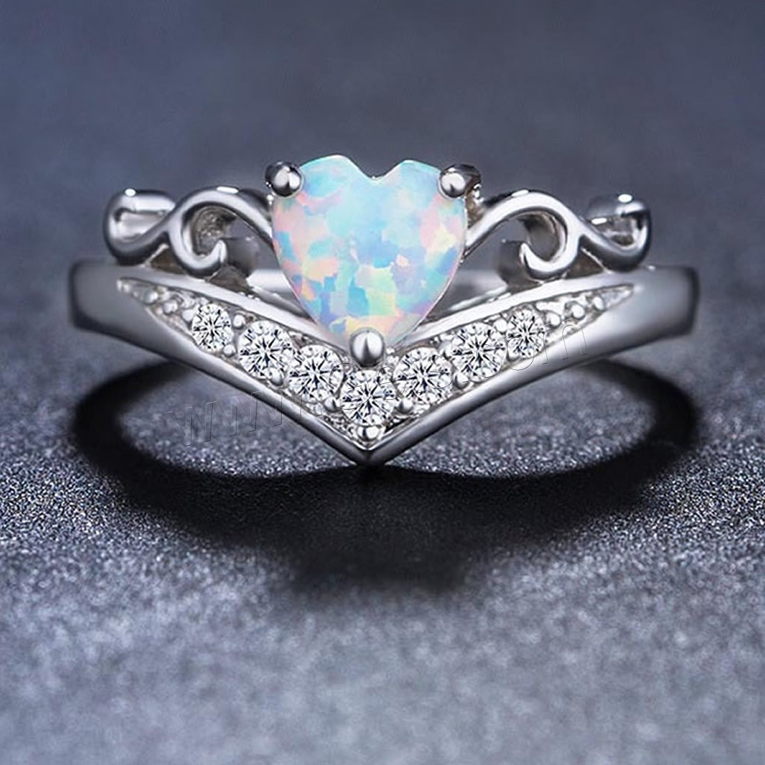 Brass Finger Ring, with Opal, platinum color plated, different size for choice & micro pave cubic zirconia & for woman, Sold By PC