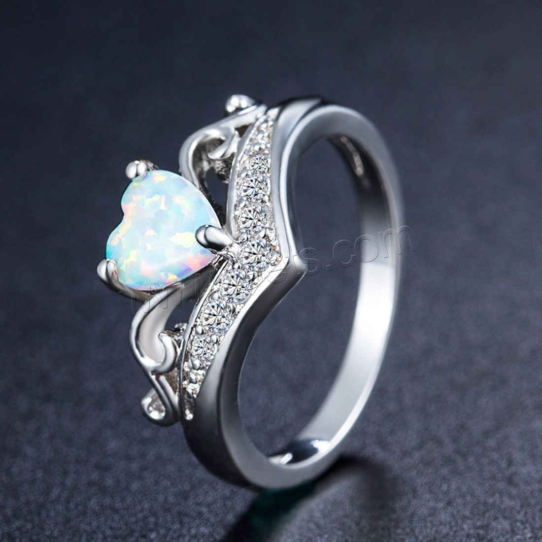 Brass Finger Ring, with Opal, platinum color plated, different size for choice & micro pave cubic zirconia & for woman, Sold By PC