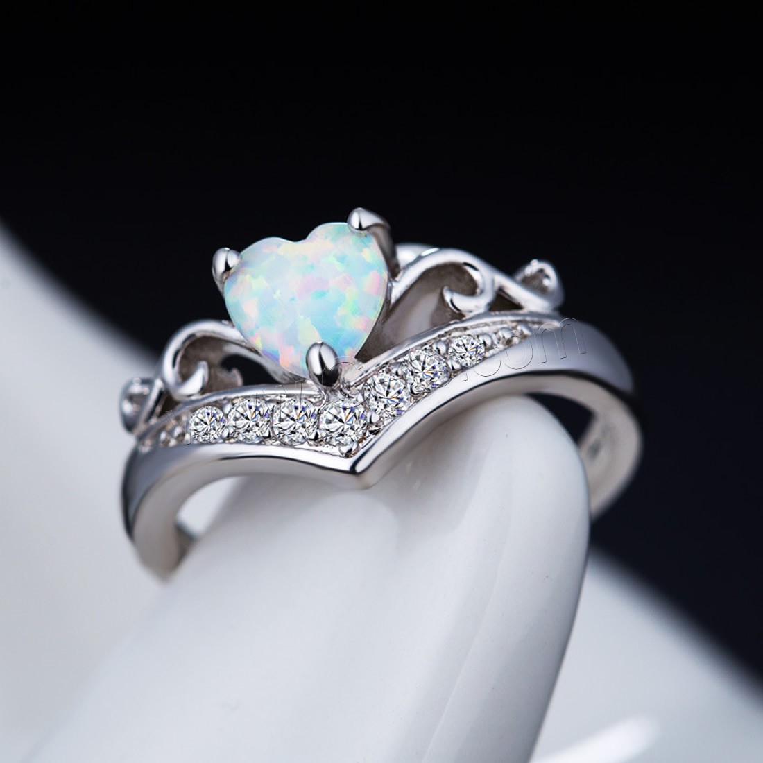 Messing Fingerring, mit Opal, Platinfarbe platiniert, verschiedene Größen vorhanden & Micro pave Zirkonia & für Frau, verkauft von PC