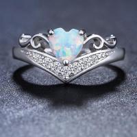 Brass Finger Ring, with Opal, platinum color plated & micro pave cubic zirconia & for woman 